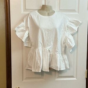 Zara White Ruffle Blouse